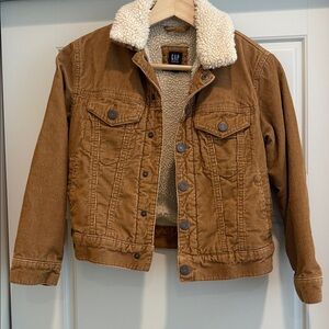 GAP Kids Medium Tan Corduroy Jacket with Cream Sherpa Collar and lining